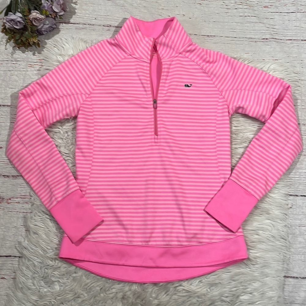 Vineyard Vines Pink Striped Half-Zip Hoodie